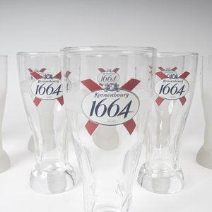 Kronenbourg Embossed 1664 Pint Glasses, Clear and Frosted (Set of 10)